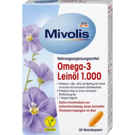 Mivolis Mivolis Kapsule omega-3 laneno ulje s vitaminom E, B6, B12 i folnom kiselinom 30 kom